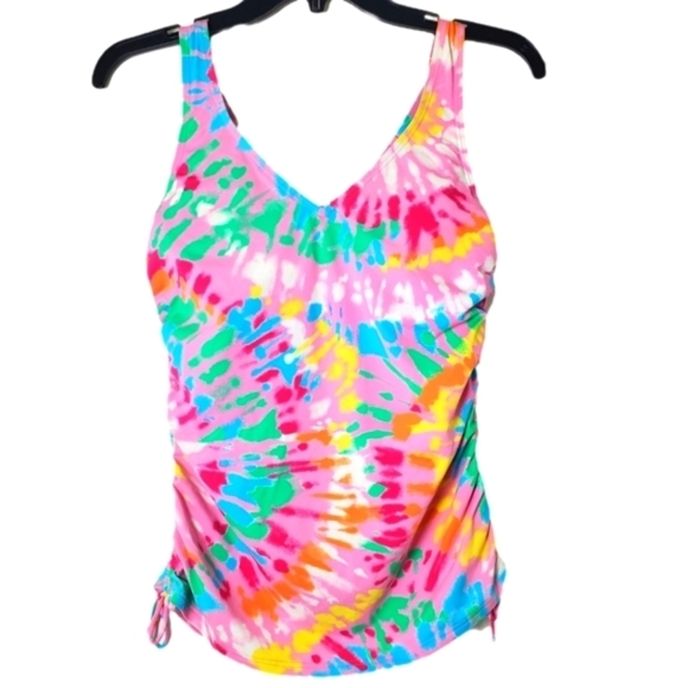 Lands' End Women's Adjustable‎ Length Swim Tankini Pink Tie Dye Swimsuit Top